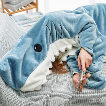 Fleece Blanket Hooded Shark Design, Wearable Blanket for Adults and Kids with Full Hood, Cozy Blanket, Sizes M to 2XL