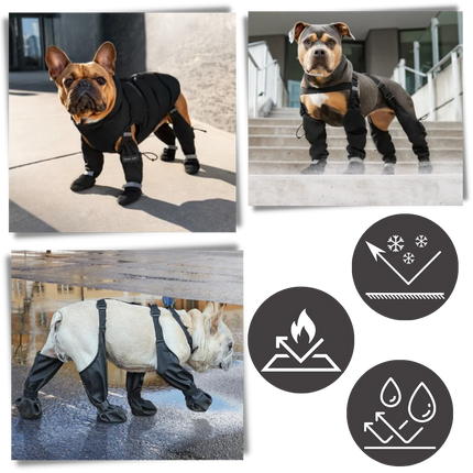 Waterproof Dog Suspenders Boots, Full Leg Anti-Loss Dog Shoes with Non-Slip Sole and Reflective Straps for All Breeds