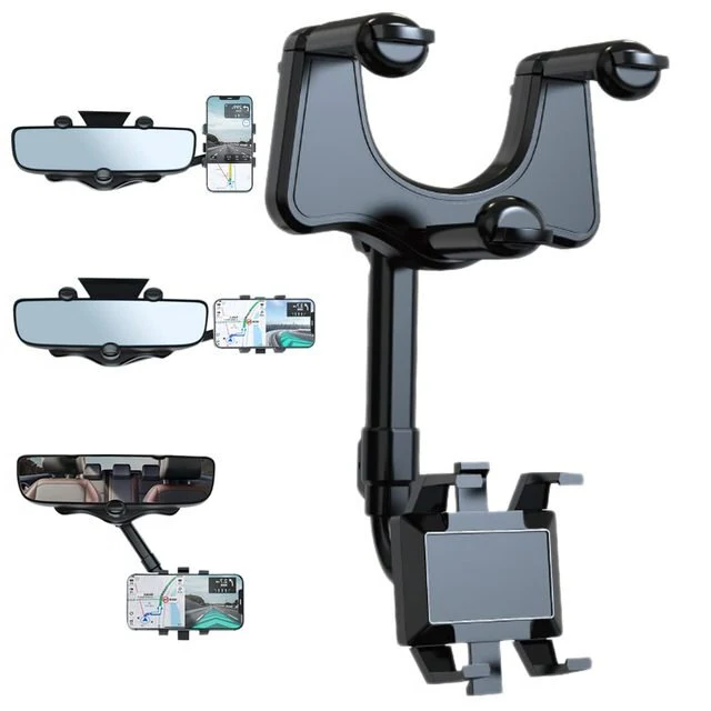 Car Phone Holder Mirror Mount, Rearview Mirror Phone Holder with Extendable 360 Degree Arm