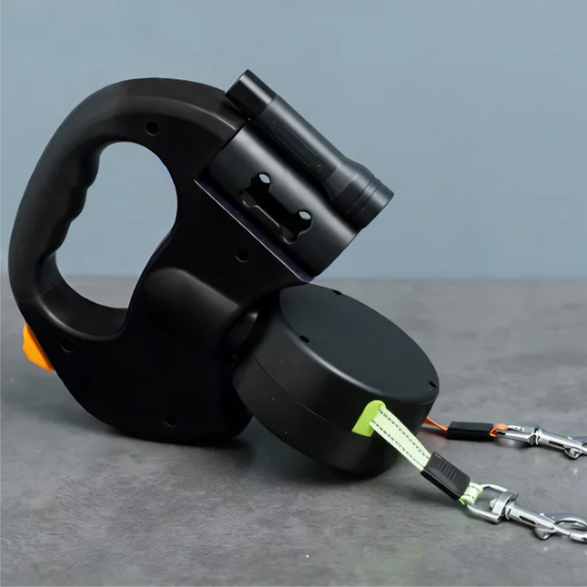 Dual Dog Leash with LED Light, Tangle Free Dog Leash with 360 Swivel, Dog Leash for Two Dogs with Bag Holder