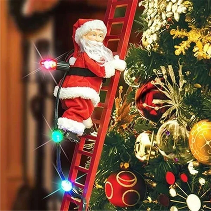 Climbing Santa on Ladder Animated with LED Lights and Carols, Christmas Decorations, Climbing Santa Christmas Ornament
