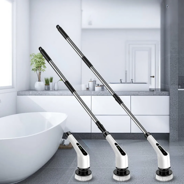Shower Scrubber, Electric Spin Scrubber with 8 Brush Heads and Long Handle, Bathroom Cleaning Brush for Tub and Tile