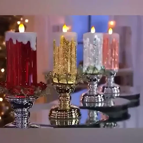 LED Flameless Candles, Rechargeable Christmas Candle with Glitter