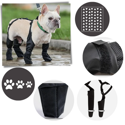Waterproof Dog Suspenders Boots, Full Leg Anti-Loss Dog Shoes with Non-Slip Sole and Reflective Straps for All Breeds