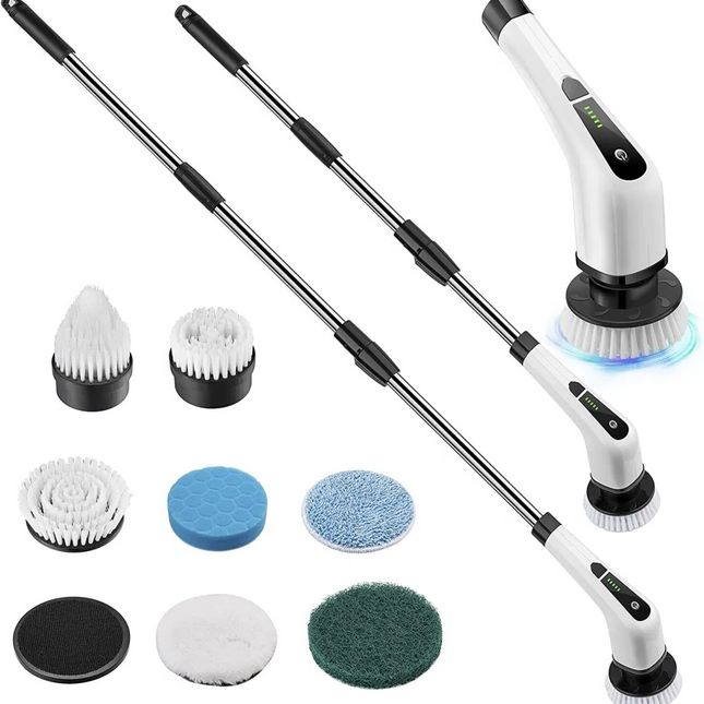 Shower Scrubber, Electric Spin Scrubber with 8 Brush Heads and Long Handle