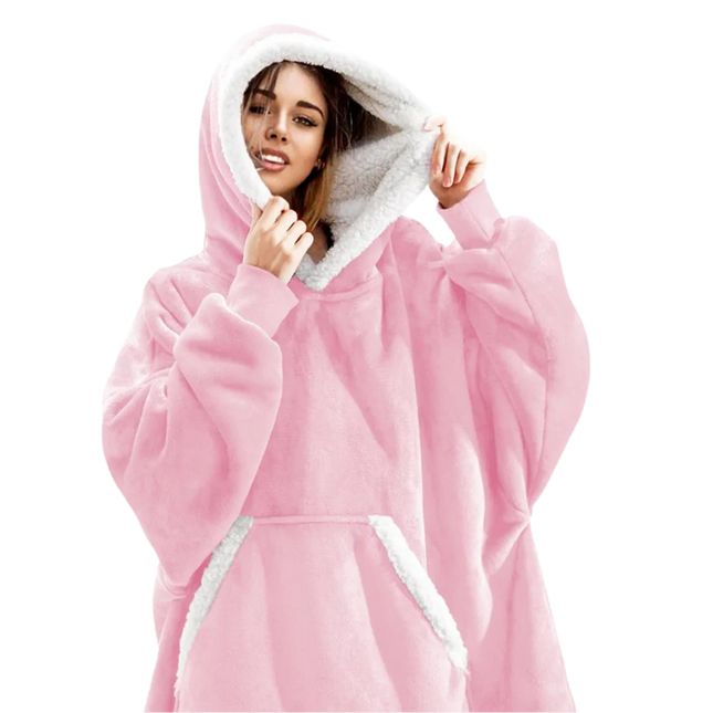 Oversized Hoodie Blanket, Wearable Blanket Hoodie with Sherpa and Flannel, Unisex Hooded Blanket with Large Pocket