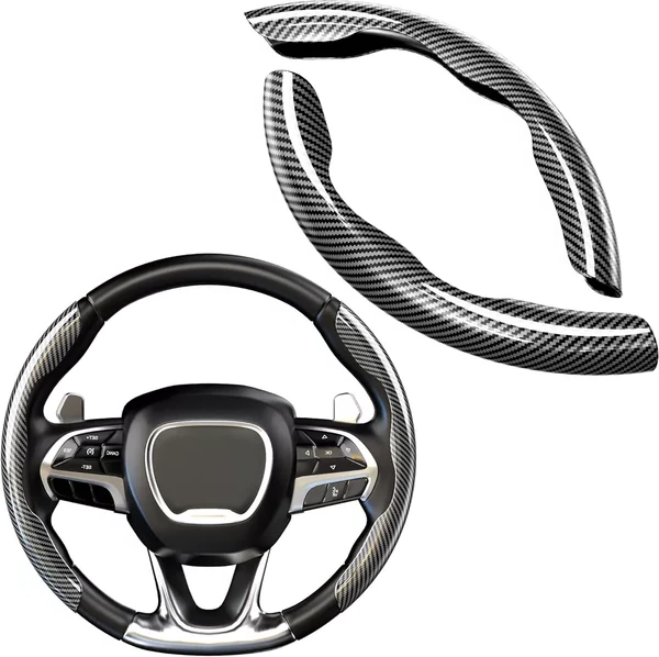 Steering Wheel Covers, Carbon Fiber Car Steering Wheel Cover with Non Slip Sweat Resistant Grip