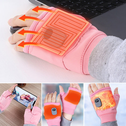 USB Rechargeable Heated Fingerless Gloves, 3 Temperature Settings Electric Hand Warmer Gloves with 1800mAh Battery for Winter Outdoors