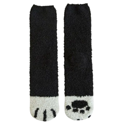 Cat Socks with Paw Design, Warm Winter Socks in Soft Velvet
