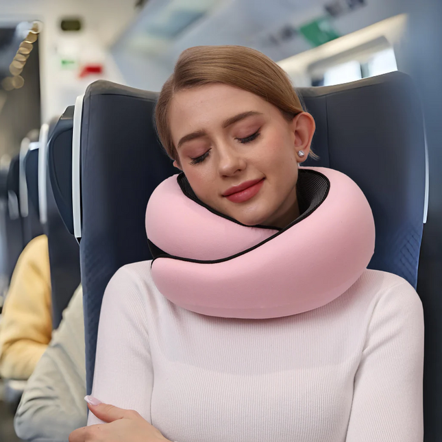 Neck Pillow for Airplane, Contoured Travel Neck Pillow Set with Sleep Mask, Earplugs and Carry Bag, Neck Support Pillow