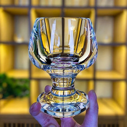 Cocktail Glass, Hand Carved Clear Quartz Crystal Glass with Vintage Footed Base, Unique Cocktail Glass Vintage Glassware