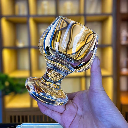 Cocktail Glass, Hand Carved Clear Quartz Crystal Glass with Vintage Footed Base