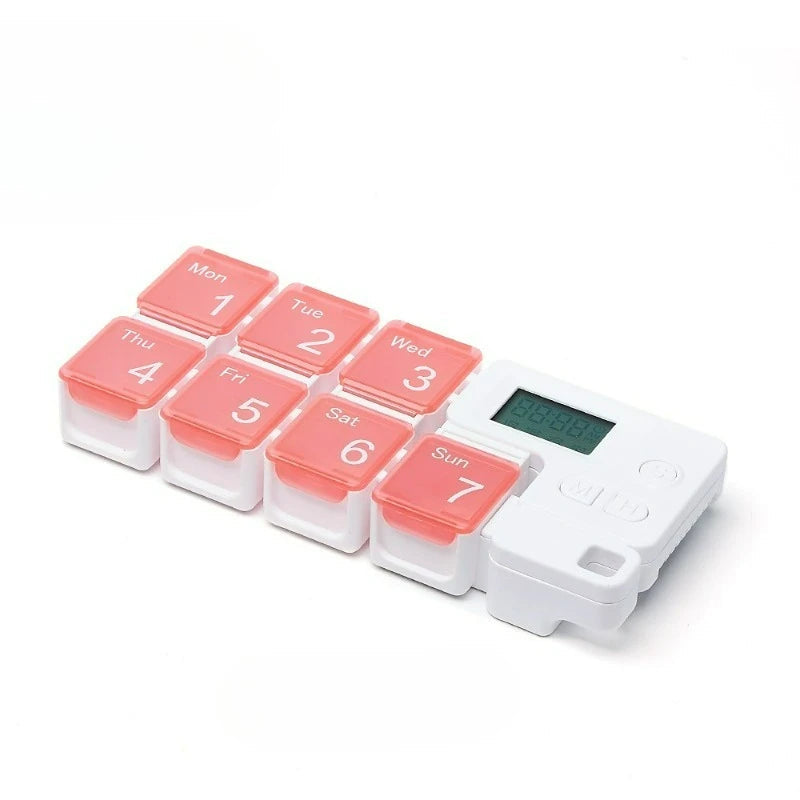 Tuzwa Smart Pill Organizer with Alarm – 7-Day Electronic Medication Reminder Box, 4 Daily Alerts, Portable Pill Case