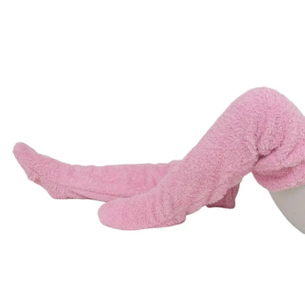 Long Warm Stockings with Fleece Lining, Long Socks with Foot Opening for Lounging at Home – image 5
