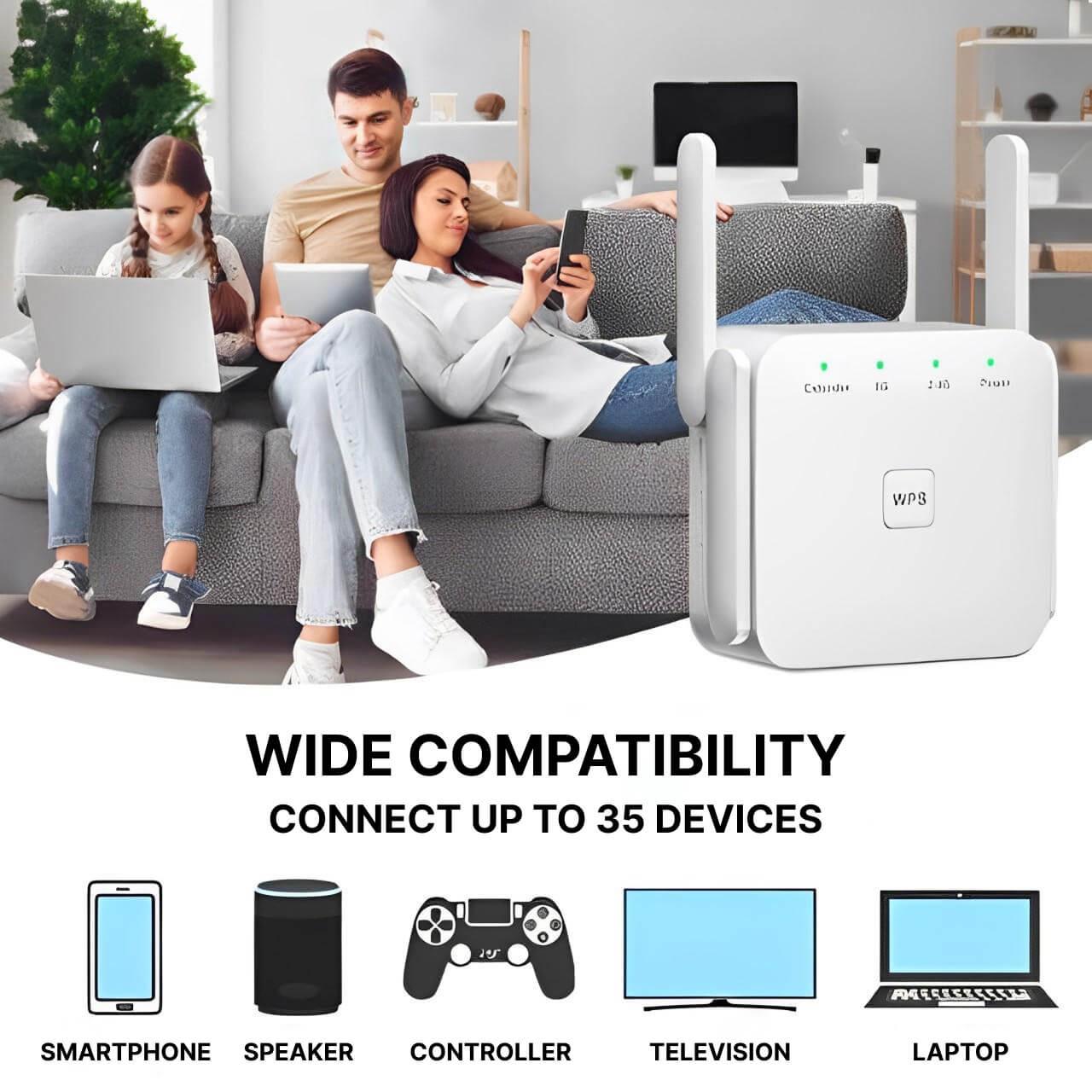 Tuzwa WiFi Range Extender – Dual-Band 2.4GHz & 5GHz WiFi Extender with High-Gain External Antennas, Gigabit Ethernet & Plug-In Setup