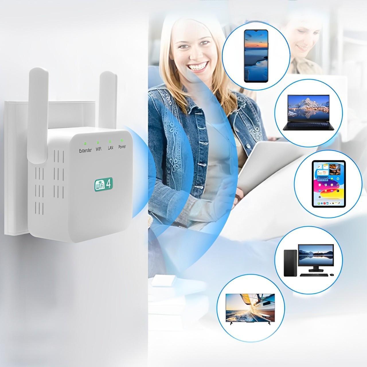 Tuzwa WiFi Range Extender – Dual-Band 2.4GHz & 5GHz WiFi Extender with High-Gain External Antennas, Gigabit Ethernet & Plug-In Setup