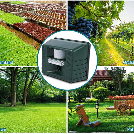 Solar Ultrasonic Animal Repeller, Motion Activated PIR Sensor, 70 ft Range, 170 Degree Garden Deterrent