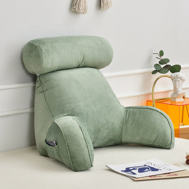 Husband Pillow with Arms and Adjustable Headrest, Reading Pillow for Bed with Velour Cover