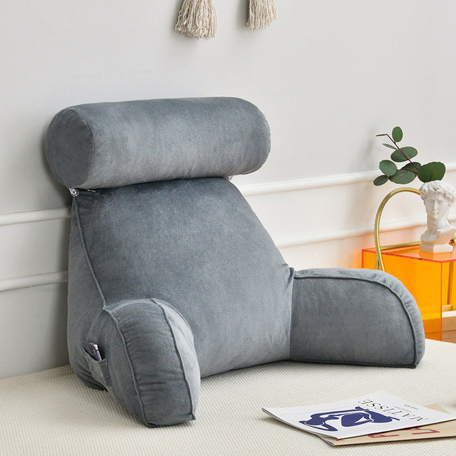 Husband Pillow with Arms and Adjustable Headrest, Reading Pillow for Bed with Velour Cover, Backrest Pillow with Arms
