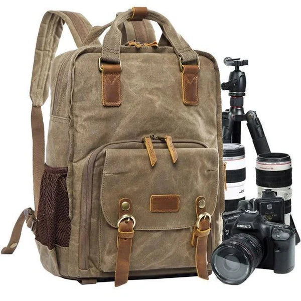 Camera Bag for Men, Waxed Canvas Camera Backpack with Laptop Compartment