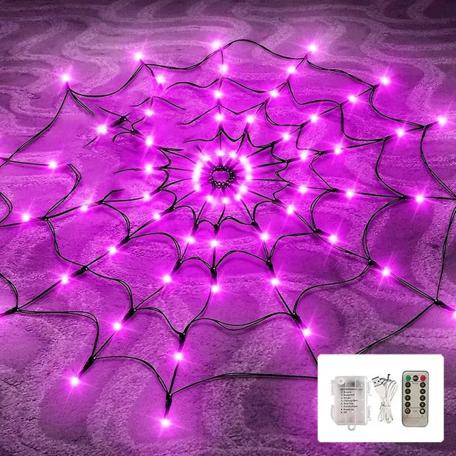 Halloween Spider Web with Lights, LED Spider Web Decoration with Black Spider – image 6