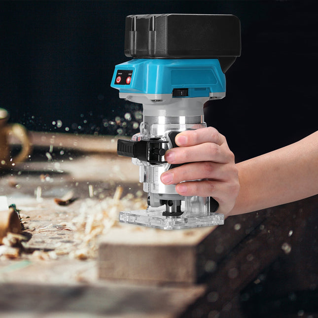 Cordless wood router, 600W brushless trim router with 18000 RPM, 6 speed levels, LED light and clear base
