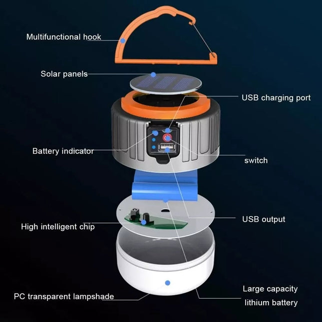 Camping Lantern with Remote Control, LED Camping Lantern with Solar and USB Charging