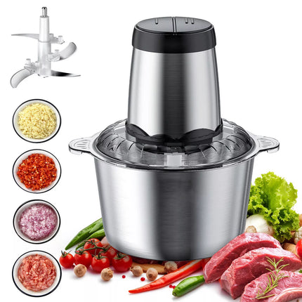 Electric Vegetable Chopper, Electric Food Chopper with 2 Speeds, Food Processor with Stainless Steel Bowl for Meat
