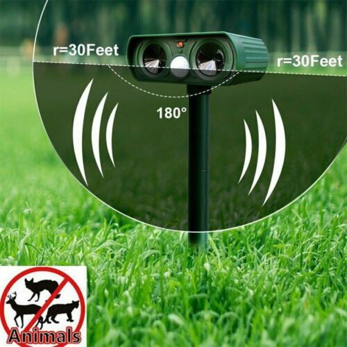 Tuzwa Solar Ultrasonic Deer Repeller – PIR Motion Sensor, 30 ft Range, 110° Detection, Weather-Resistant Animal Deterrent