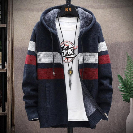 Striped Cardigan, Knit Sweater Cardigan with Zip and Square Collar, Zip Up Fall Sweater for Winter