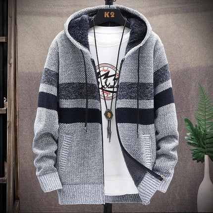 Knit Sweater Cardigan with Zip and Square Collar