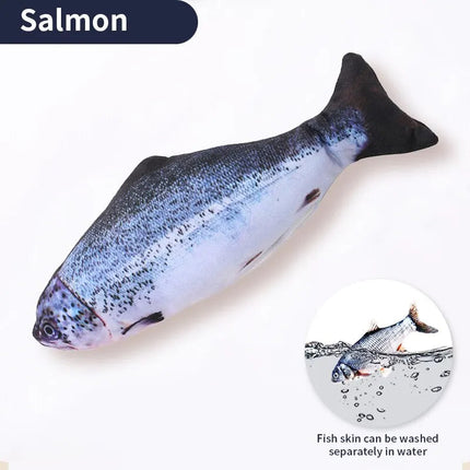 USB Rechargeable Interactive Cat Toy Fish, Lifelike Flopping Kicker Fish with Cotton Plush Cover in Carp and Salmon for Indoor Cats