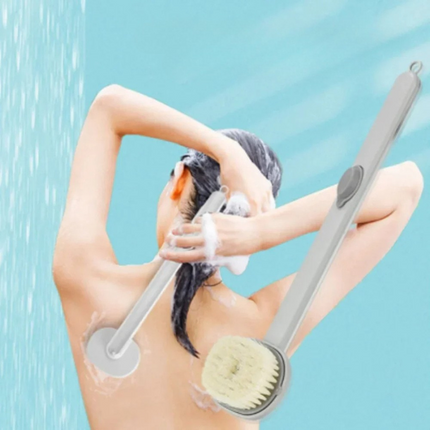 Body Scrubber for Shower, Long Handle Back Scrubber with Soap Dispenser, Shower Brush with Soft Nylon Bristles