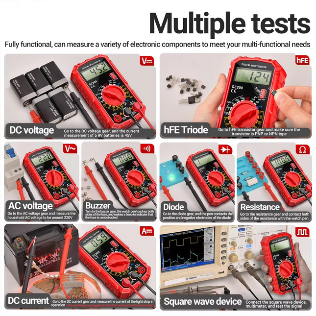 Digital Multimeter, Electrical Tester with Ammeter and Ohmmeter