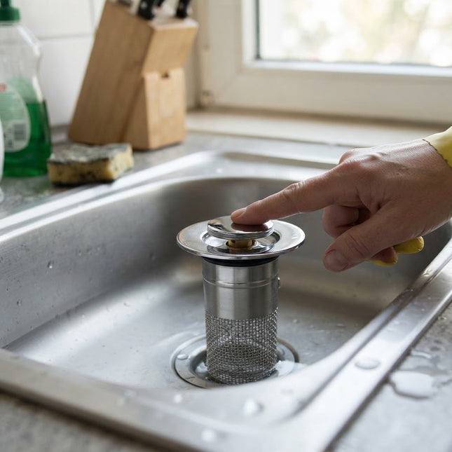 Sink Stopper Pop Up Drain Plug, Bathtub Drain Stopper with Hair Catcher Basket Filter, Sink Strainer to Block Odors