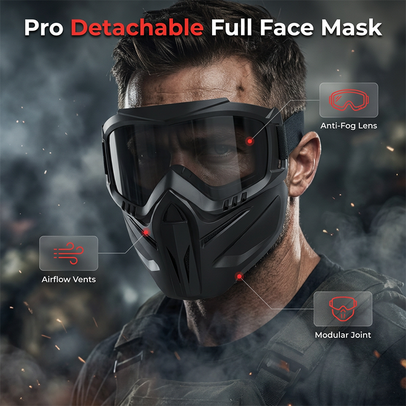 Tuzwa Face Shield with Detachable Safety Goggles – Polycarbonate Full Face & Eye Shield, Adjustable Strap, Side Ventilation, 4 Lens Colors