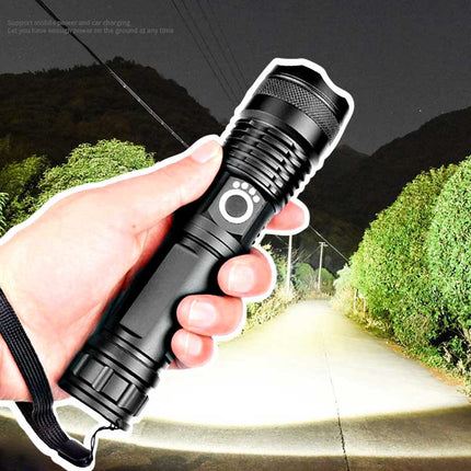 USB Powerful Flashlight Torch, Rechargeable Aircraft Grade Aluminum LED Torch with Telescopic Zoom, 5 Light Modes and IPX-6 Rating