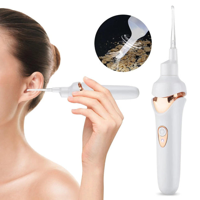 Ear Wax Remover Electric, Ear Cleaner with LED Light and Soft Silicone Tip, Ear Cleaning Tool with 4 Heads