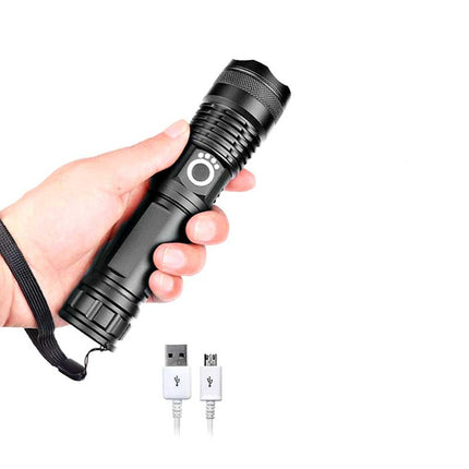 USB Powerful Flashlight Torch, Rechargeable Aircraft Grade Aluminum LED Torch with Telescopic Zoom, 5 Light Modes and IPX-6 Rating
