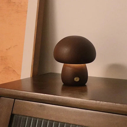Table Lamp Mushroom Night Light, Wood Bedside Lamp for Nightstand – image 5