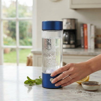 Hydrogen Water Bottle USB Rechargeable, Portable Hydrogen Water Generator in Borosilicate Glass, Gym Water Bottle 12 oz