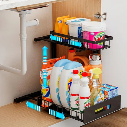 Under Sink Kitchen Cabinet Organizer 2 Tier, Pull Out Cabinet Organizer for Bathroom – image 4