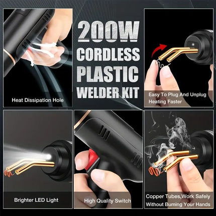 Plastic Welder Gun for Cars, Bumper Repair Kit with 200W Hot Stapler