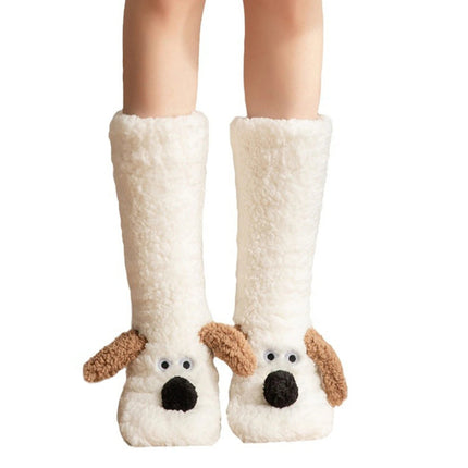 Fuzzy Dog Socks in White with Fluffy Ears