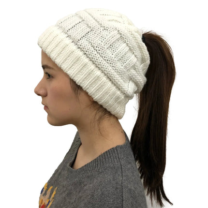 Ponytail Beanie Hat, Knit Beanie Hat with Messy Bun Hole – image 8
