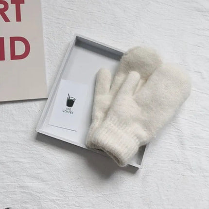 Womens Mittens Winter Knit with Imitation Rabbit Fur Trim, Unisex Mittens – image 9